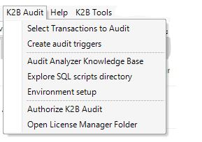 K2BAudit Menu