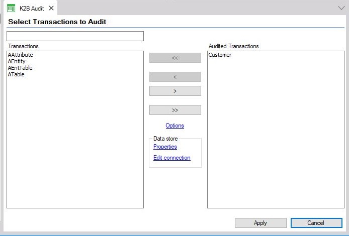 Select transactions to audit dialog