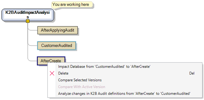 K2B Audit Analyze changes context menu option
